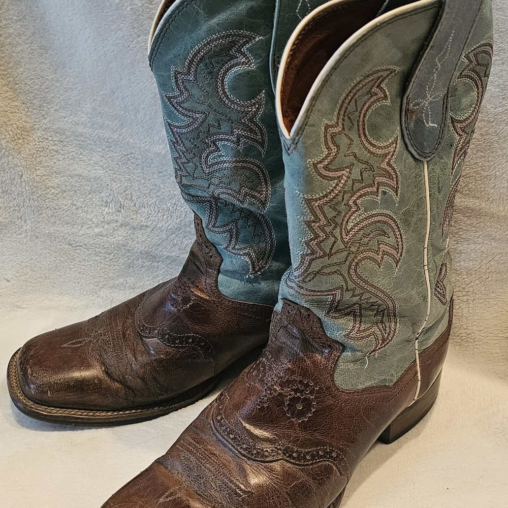 Dan Post Brown Leather & Teal Stitch Western Cowboy Boots